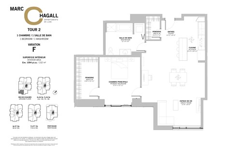 A floor plan for a property by Marc Hagall shows a second floor with a bedroom, bathroom, living room, dining room, and kitchen.